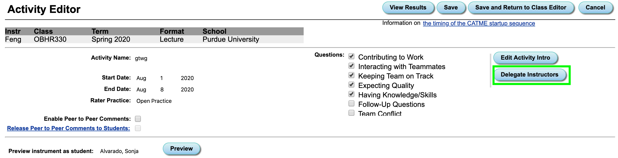 Delegate Activity Editor