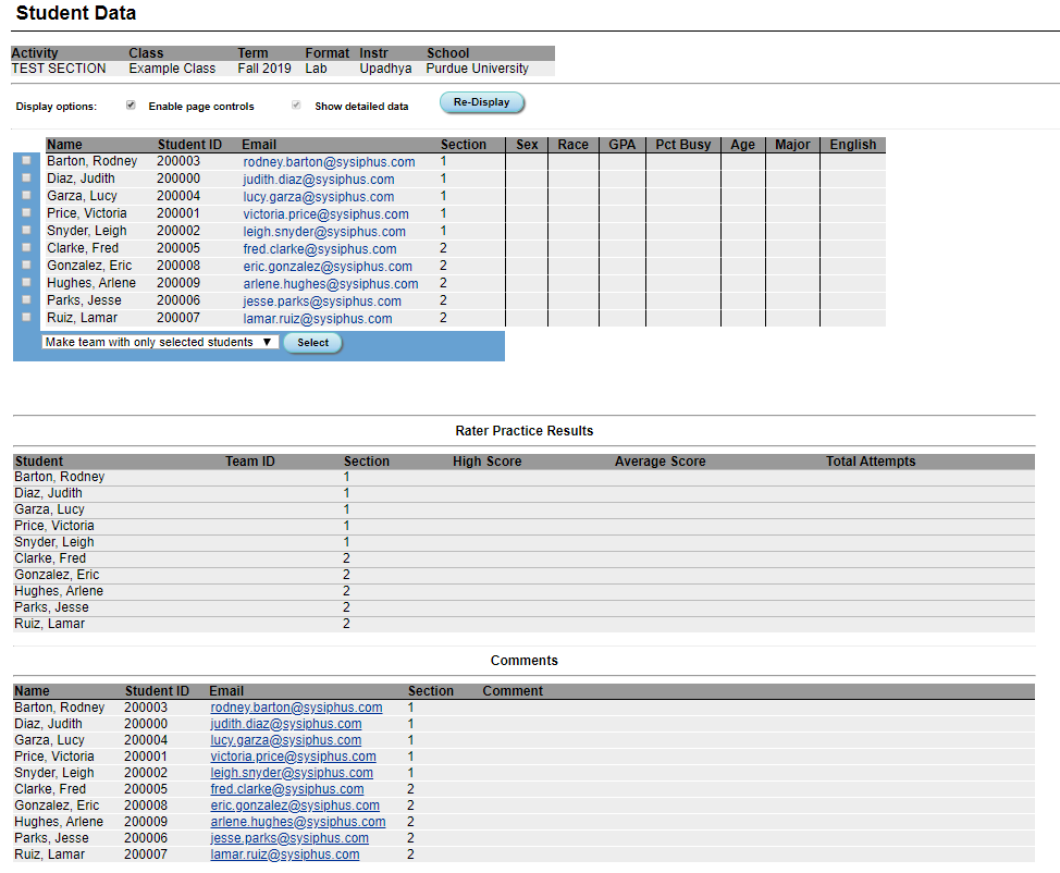 Student Data Screen